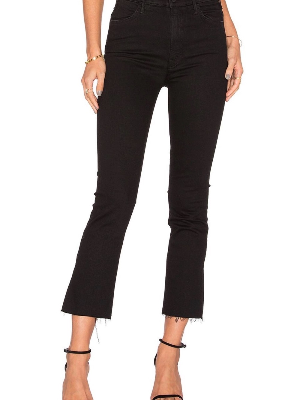 MOTHER The Hustler Ankle Fray Jeans 27 Not Guilty Black High Rise Kick Flare